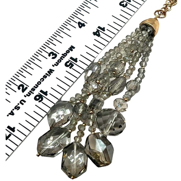 Gold Tone Chain Necklace With Crystal Tassel Pendant.  A89 - Picture 7 of 7